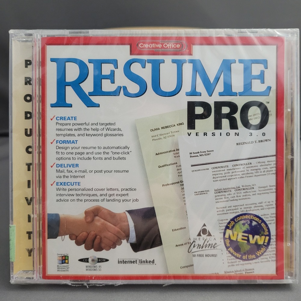 Resume Pro Version 3.0 Creative Office (PC CD-ROM, 1997) *SEALED*‎